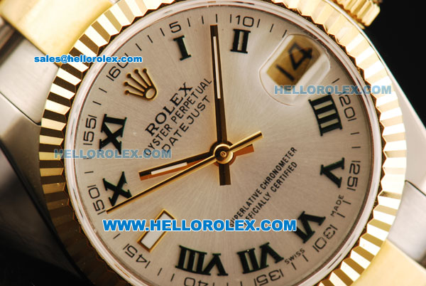 Rolex Datejust Automatic Movement Steel Case with White Dial and Gold Bezel-Two Tone Strap - Click Image to Close